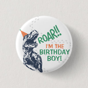 Dinosaur T-Rex in Party Hat Birthday Boy or Girl 3 Cm Round Badge