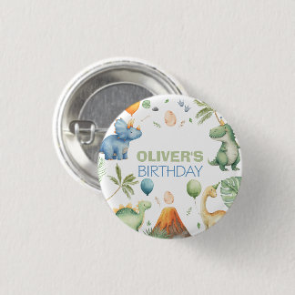 Dinosaur T-Rex in Party Hat Birthday Boy or Girl B 3 Cm Round Badge