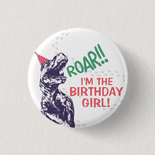 Dinosaur T-Rex in Party Hat Birthday Girl or Boy 3 Cm Round Badge