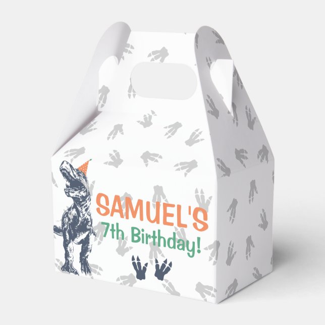 Dinosaur T-Rex in Party Hat Birthday Party Favour Box (Front Side)