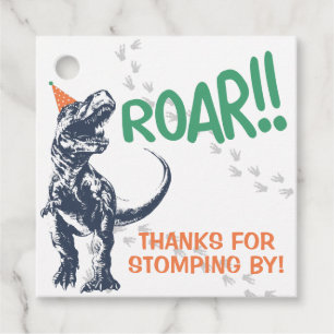 Dinosaur T-Rex in Party Hat Birthday Party Favour Tags