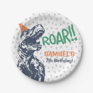 Dinosaur T-Rex in Party Hat Birthday Party Paper Plate