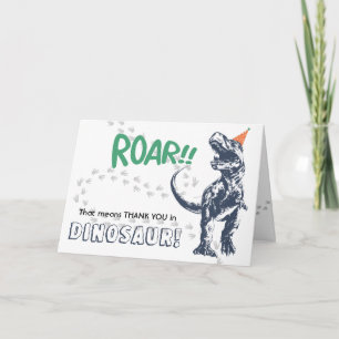 Dinosaur T-Rex in Party Hat Birthday Thank You Card