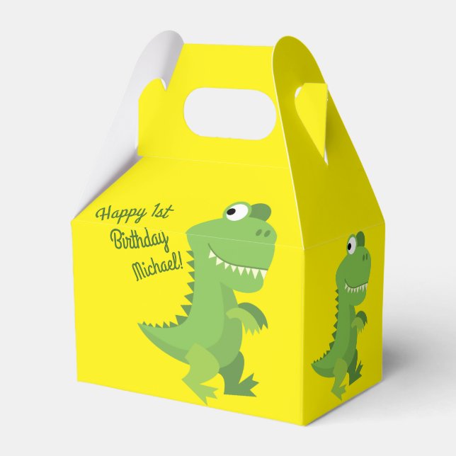 Dinosaur T-rex Kids 1st Birthday Dino Party Favour Box (Back Side)