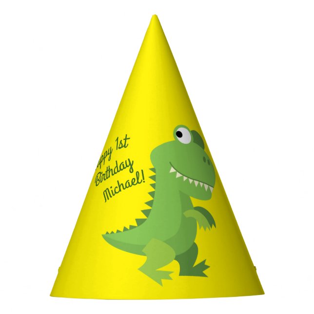 Dinosaur T-rex Kids 1st Birthday Dino Party Hat (Front)