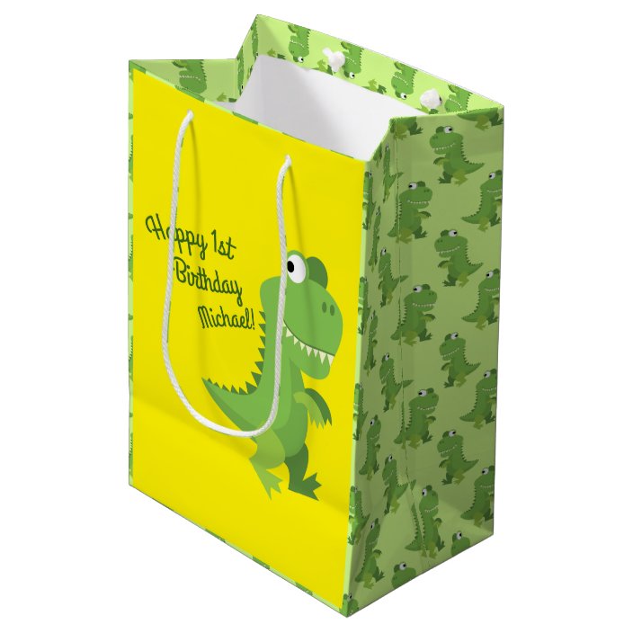 Dinosaur T-rex Kids 1st Birthday Dino Party Medium Gift Bag | Zazzle.co.uk