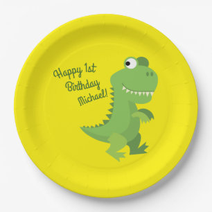 Dinosaur T-rex Kids 1st Birthday Dino Party Paper Plate