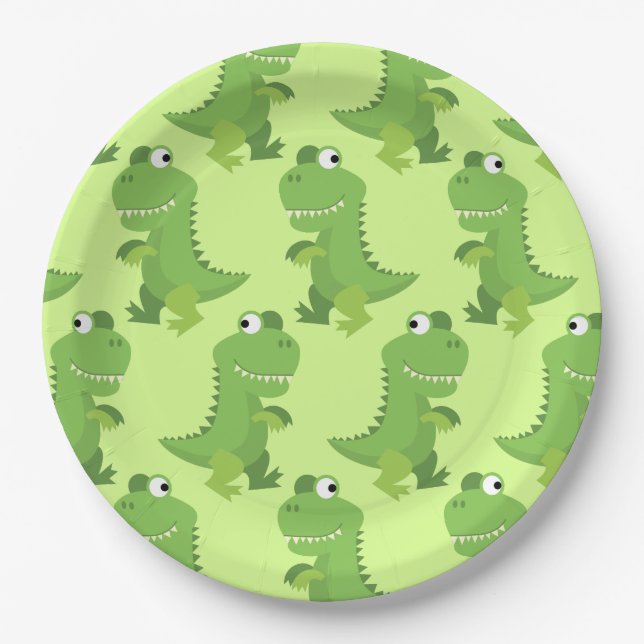 Dinosaur T-rex Kids 1st Birthday Dino Party Paper Plate (Front)