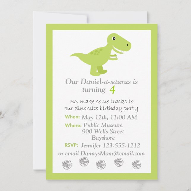 Dinosaur T-rex kids Birthday invitation customise (Front)