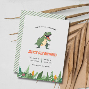 Dinosaur T-Rex Kids Boy Birthday Party Invitation 