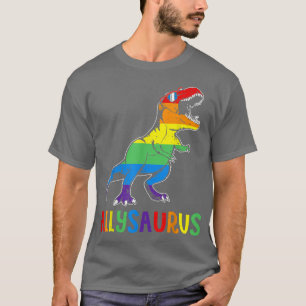 Dinosaur T Rex LGBT Gay Pride Flag Allysaurus Ally T-Shirt
