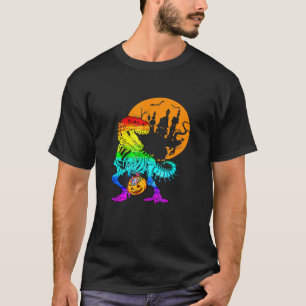 Dinosaur T Rex Lgbt Skeleton Halloween Candy Pumpk T-Shirt