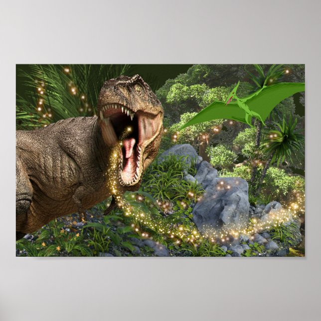 Dinosaur T-rex magic fairy lights Dino theme party Poster (Front)