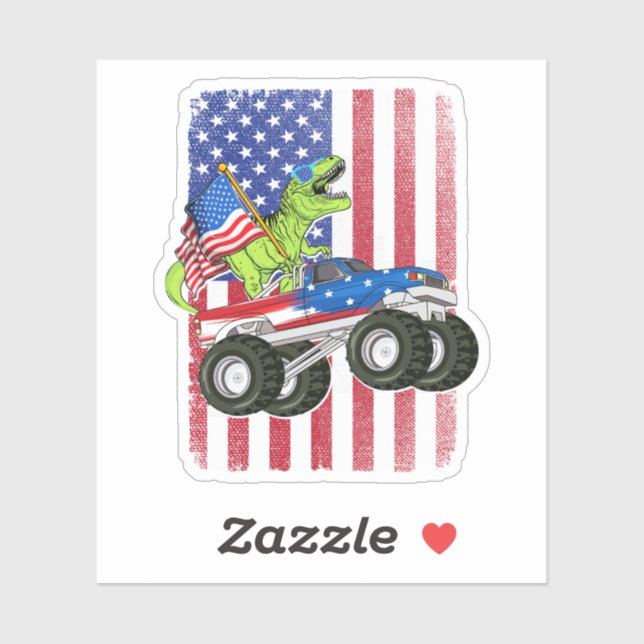 Dinosaur T Rex Monster Truck American Flag  (Sheet)