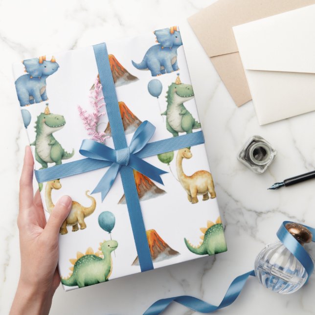 Dinosaur T-rex Name Age Wrapping Paper (Gifting)