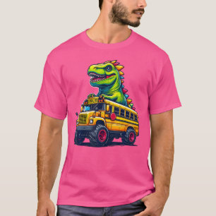 Dinosaur T-Rex On Monster Truck School Bus Driver T-Shirt