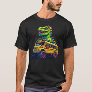 Dinosaur T-rex On Monster Truck School Bus Driver  T-Shirt