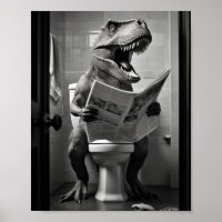 Dinosaur T-Rex on Toilet Bathroom Wall Art