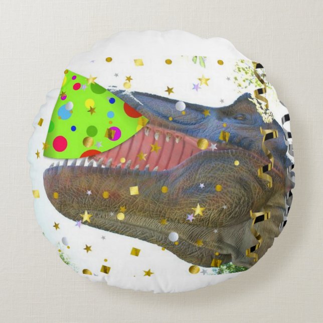 Dinosaur T-Rex Party Animal Round Cushion (Front)