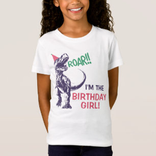 Dinosaur T-Rex Party Hat Pink Purple Birthday Girl T-Shirt