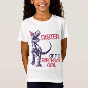 Dinosaur T-Rex Party Hat Sister of Birthday Girl T-Shirt