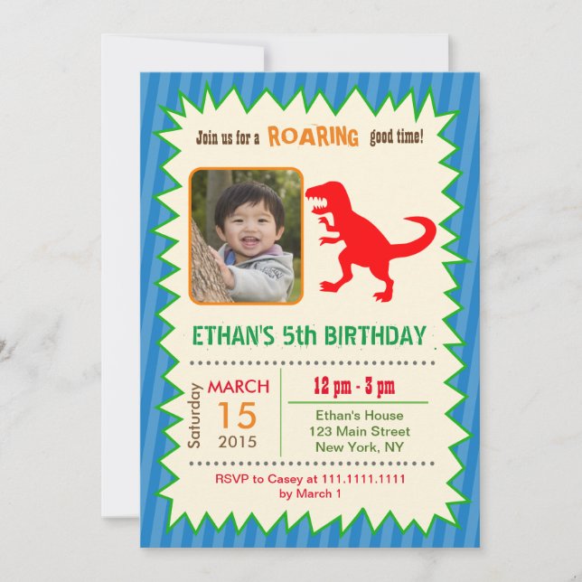 Dinosaur T REX  Photo Birthday Invitations (Front)