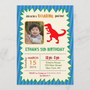 Dinosaur T REX  Photo Birthday Invitations