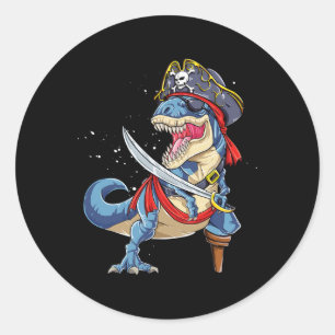 Dinosaur T Rex Pirate Jolly Roger Halloween Funny Classic Round Sticker