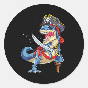 Dinosaur T rex Pirate Jolly Roger Halloween Funny Classic Round Sticker