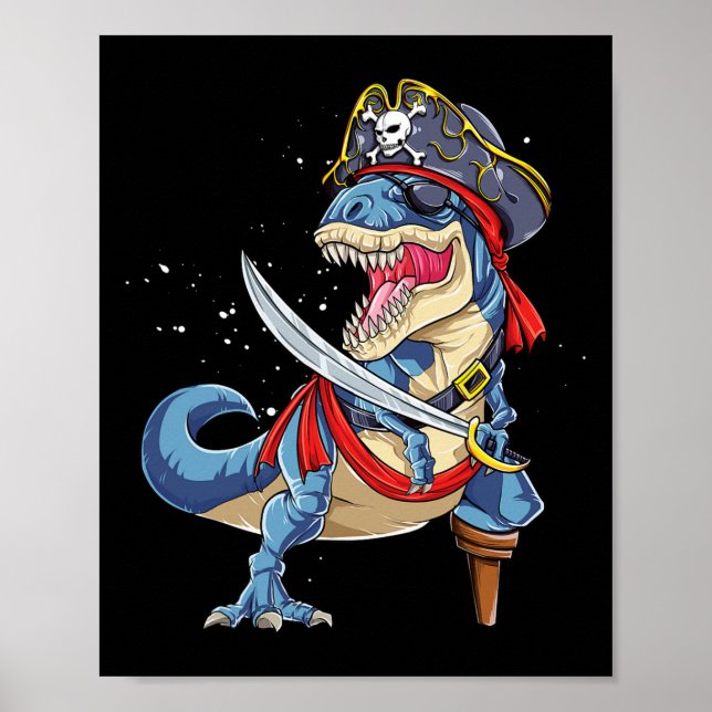 Dinosaur T Rex Pirate Jolly Roger Halloween Funny  Poster (Front)