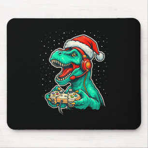 Dinosaur T Rex Playing Video Game Santa Hat Christ Mouse Mat