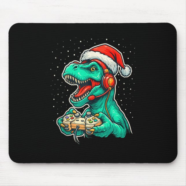 Dinosaur T Rex Playing Video Game Santa Hat Christ Mouse Mat (Front)