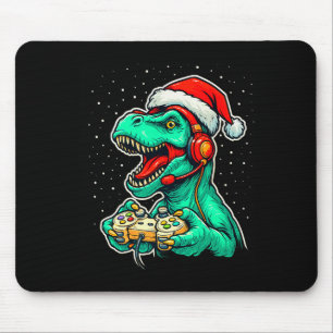 Dinosaur T Rex Playing Video Game Santa Hat Christ Mouse Mat
