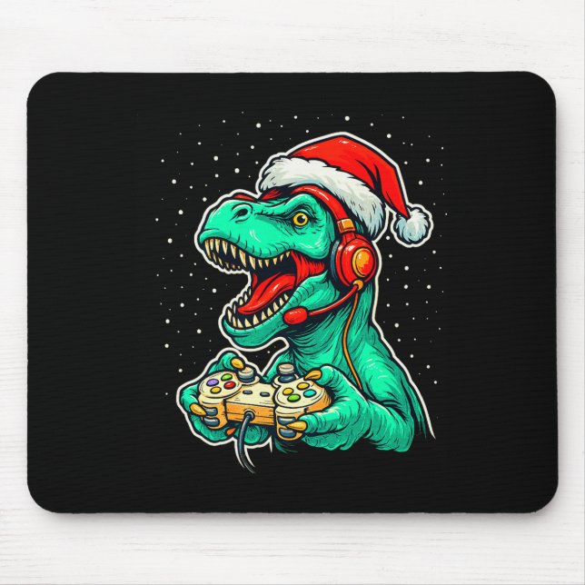Dinosaur T Rex Playing Video Game Santa Hat Christ Mouse Mat (Front)