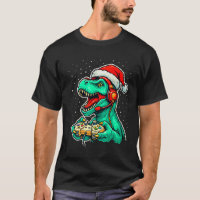 Dinosaur T Rex Playing Video Game Santa Hat Christ