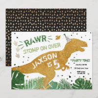 Dinosaur T-Rex RAWR Gold Green Dino Boy Birthday