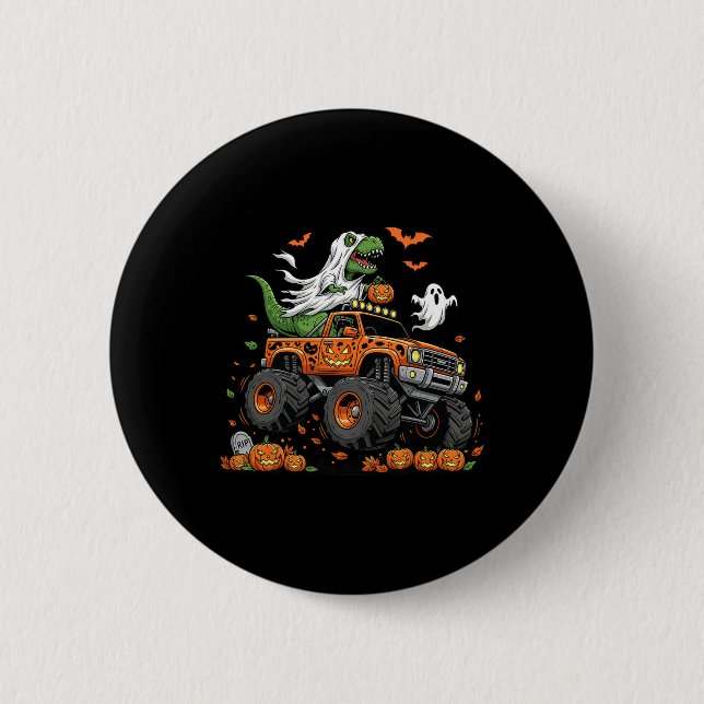 Dinosaur T-rex Riding Monster Truck Halloween Men  6 Cm Round Badge (Front)