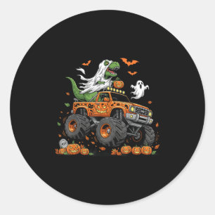 Dinosaur T-rex Riding Monster Truck Halloween Men  Classic Round Sticker