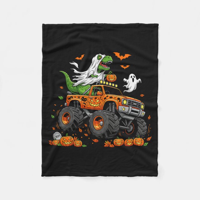 Dinosaur T-rex Riding Monster Truck Halloween Men  Fleece Blanket (Front)
