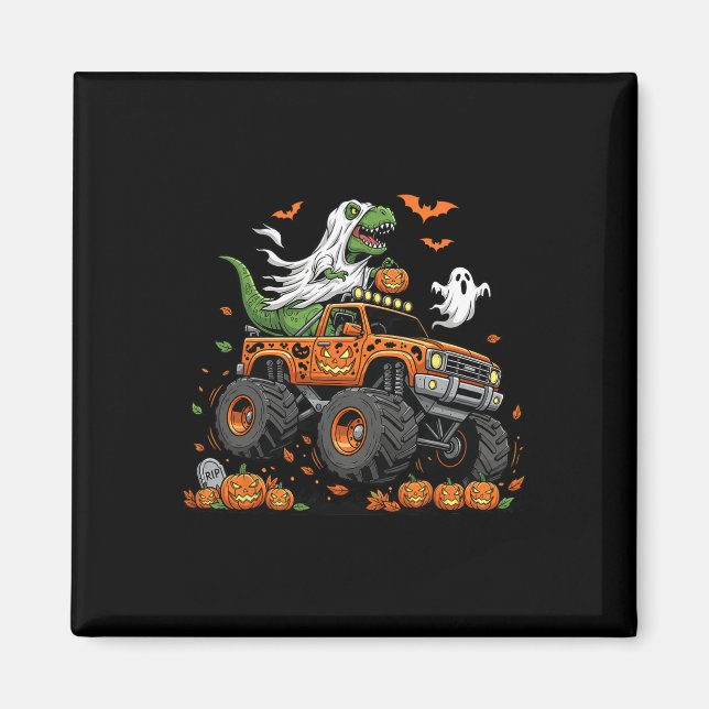 Dinosaur T-rex Riding Monster Truck Halloween Men  Magnet (Front)