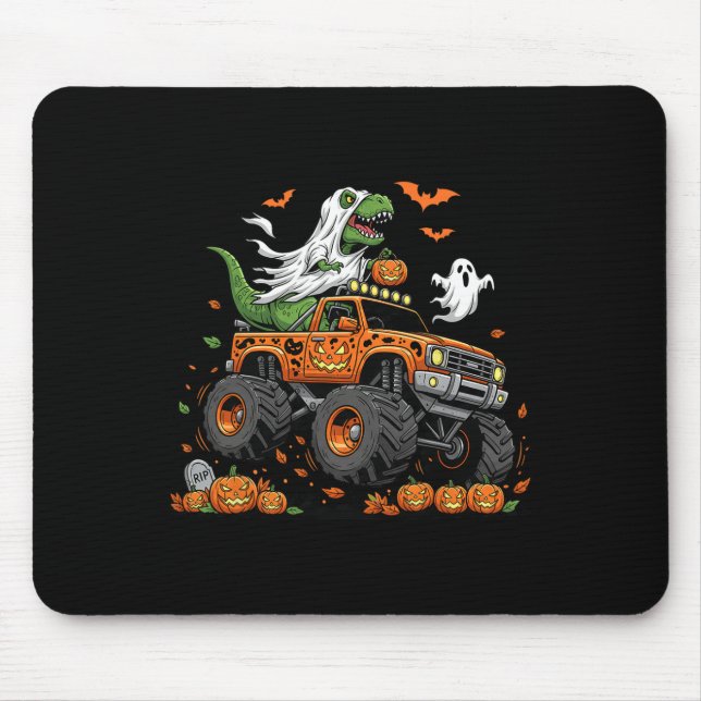 Dinosaur T-rex Riding Monster Truck Halloween Men  Mouse Mat (Front)