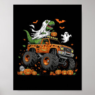 Dinosaur T-rex Riding Monster Truck Halloween Men Poster
