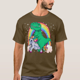 Dinosaur T Rex Riding Unicorn Balloon Rainbow T-Shirt