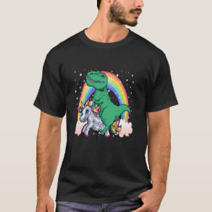 Dinosaur T Rex Riding Unicorn Balloon Rainbow T-Shirt