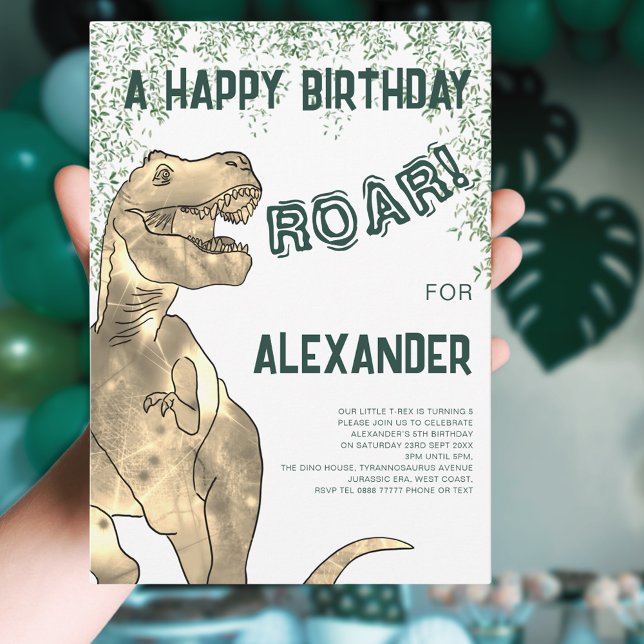 Dinosaur T-Rex Roar 5th Birthday Party Invitation (T-rex roar dinosaur jungle 5th birthday party custom invitation )