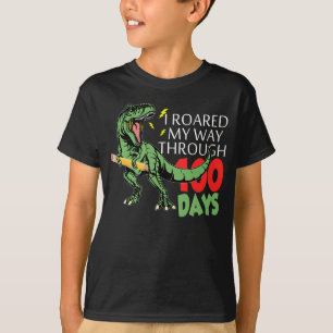 Dinosaur T-Rex Roaring Into 100 Days Of School T-Shirt