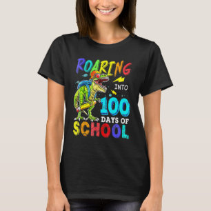 Dinosaur T Rex Roaring Into 100 Days Of School Tea T-Shirt