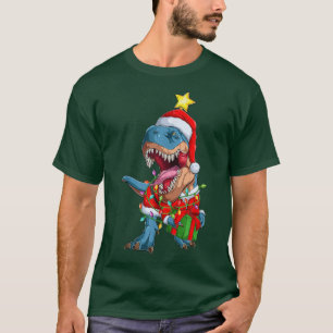 Dinosaur T-rex Santa Christmas Tree Lights Xmas Sa T-Shirt