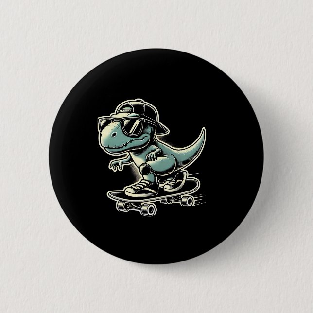 Dinosaur T Rex Skateboarding Funny Retro Skating  6 Cm Round Badge (Front)