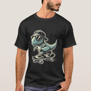 Dinosaur T Rex Skateboarding Funny Retro Skating T-Shirt